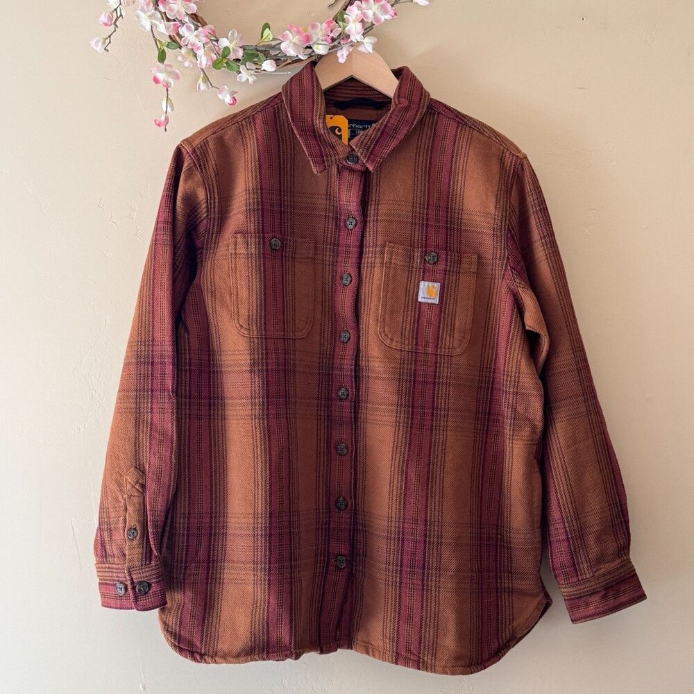 Carhartt Shirt Jacket Women's Work Twill Loose Fit Plaid Heavyweight  Size XL